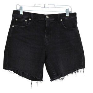 AYR Women’s Black Frayed Hem Denim Jean Shorts Button Fly Size 27